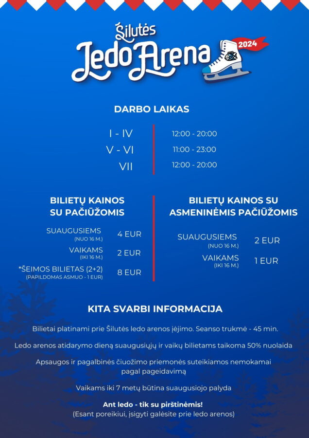 Šilutės ledo arenos darbo grafikas