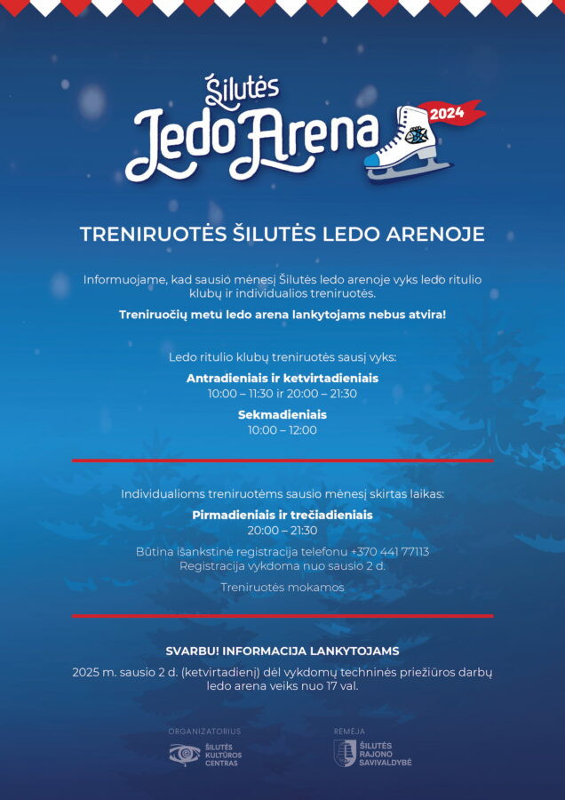 Treniruočių Šilutės ledo arenoje grafikas