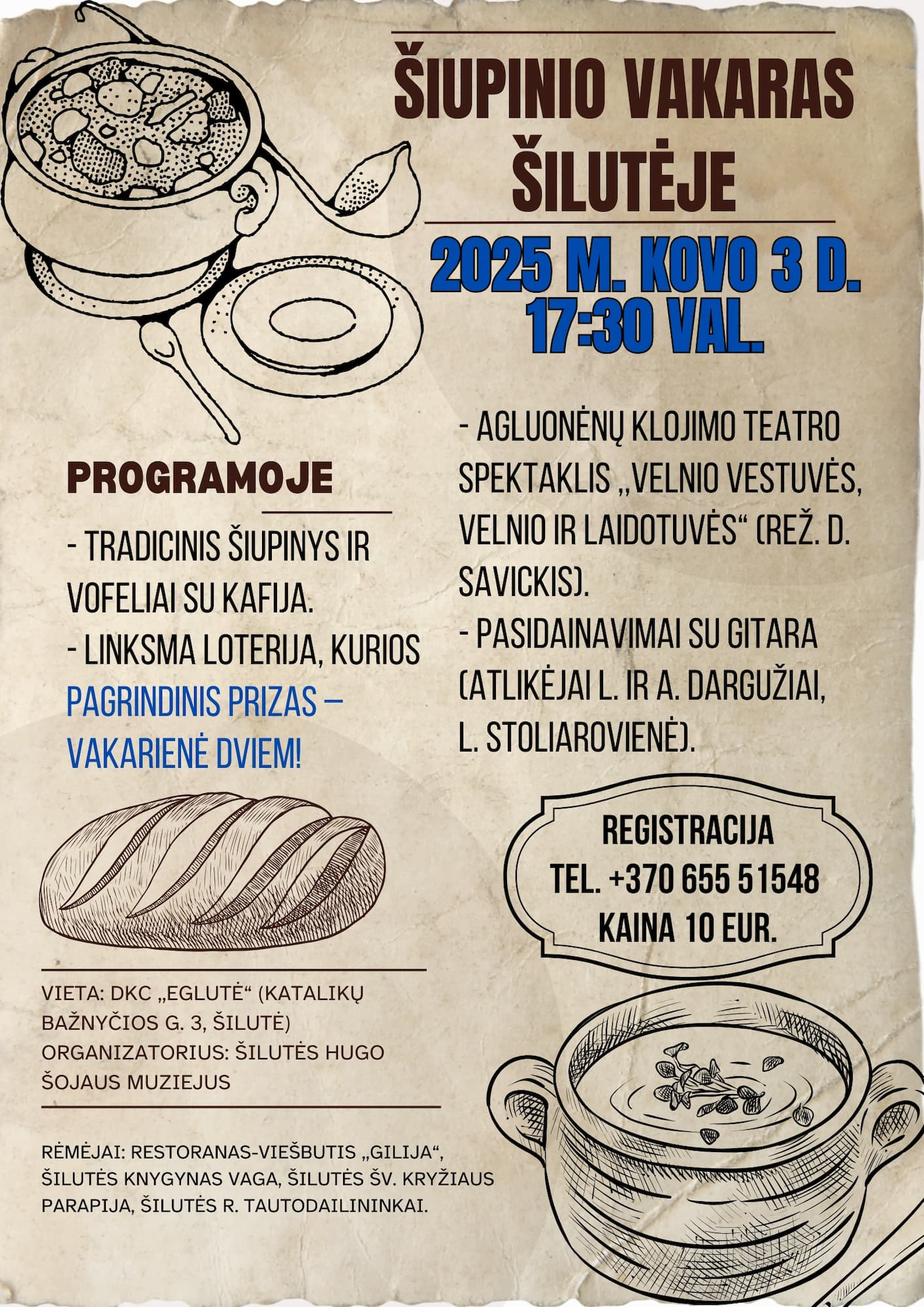 Renginio „Šiupinio vakaras Šilutėje“ plakatas