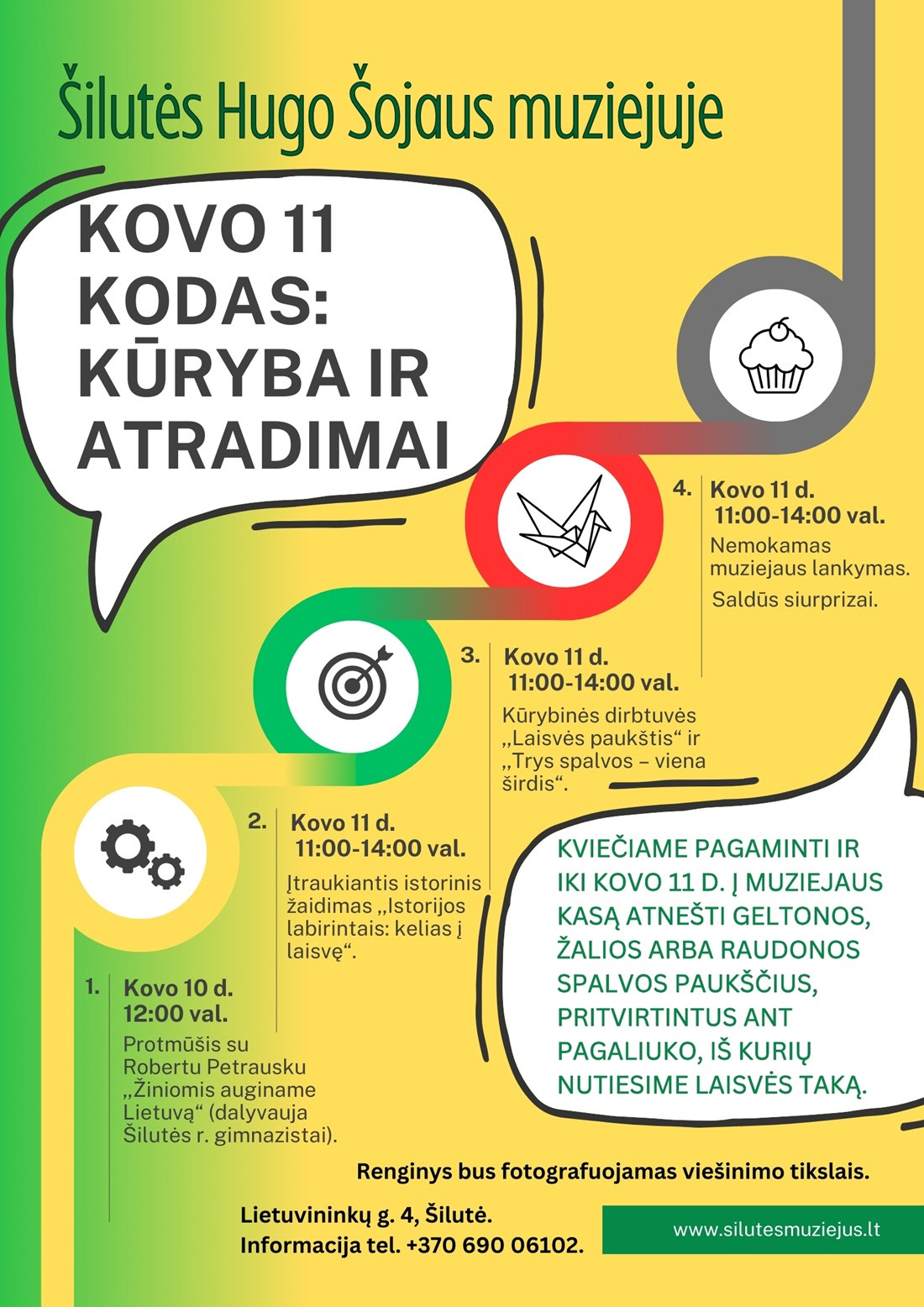 Kovo 11-osios renginių Šilutėje programos plakatas