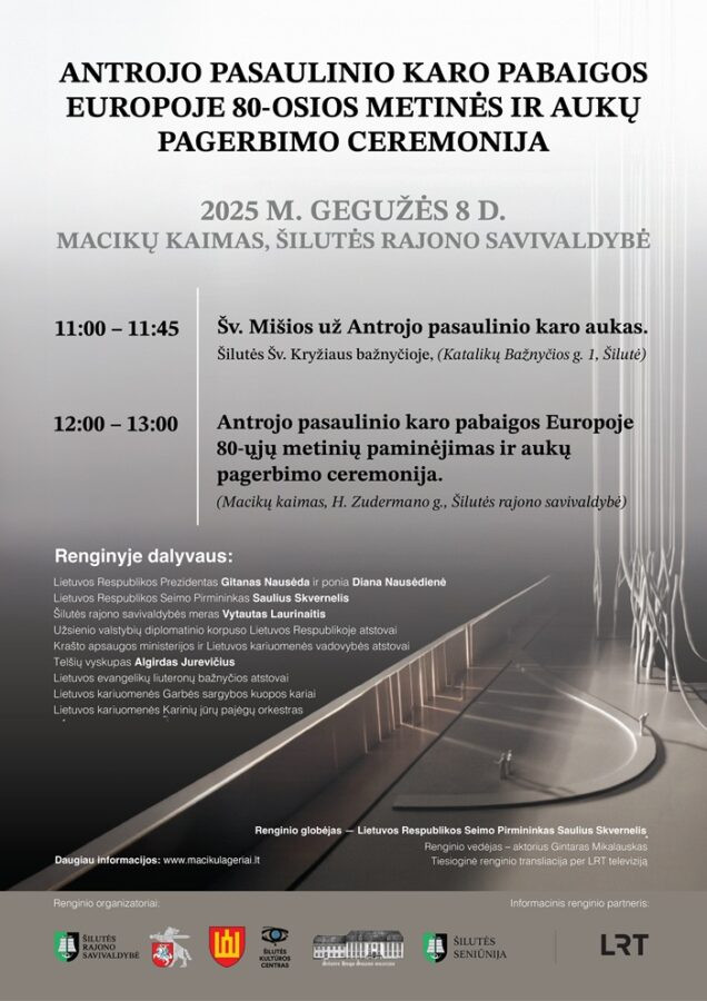 Antrojo pasaulinio karo pabaigos Europoje 80-ųjų metinių minėjimo ir aukų pagerbimo ceremonijos programos plakatas