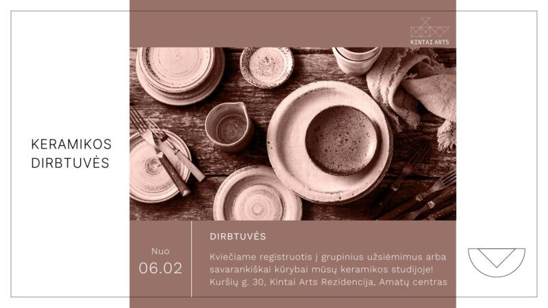 Kvietimo registruotis į keramikos dirbtuves plakatas