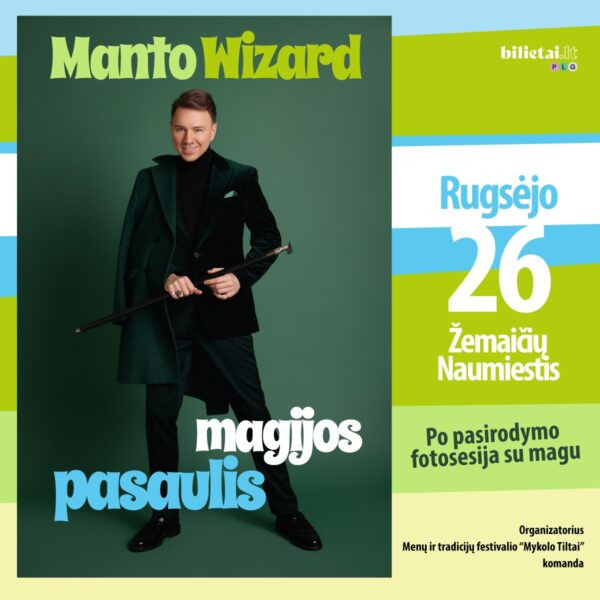 MAnto Wizard pasirodymo „Magijos pasaulis“ informacinis plakatas