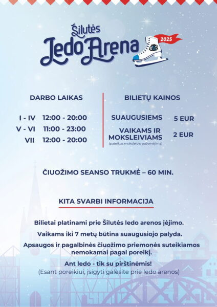 Informacinis plakatas apie Šilutės ledo arenos darbo laiką