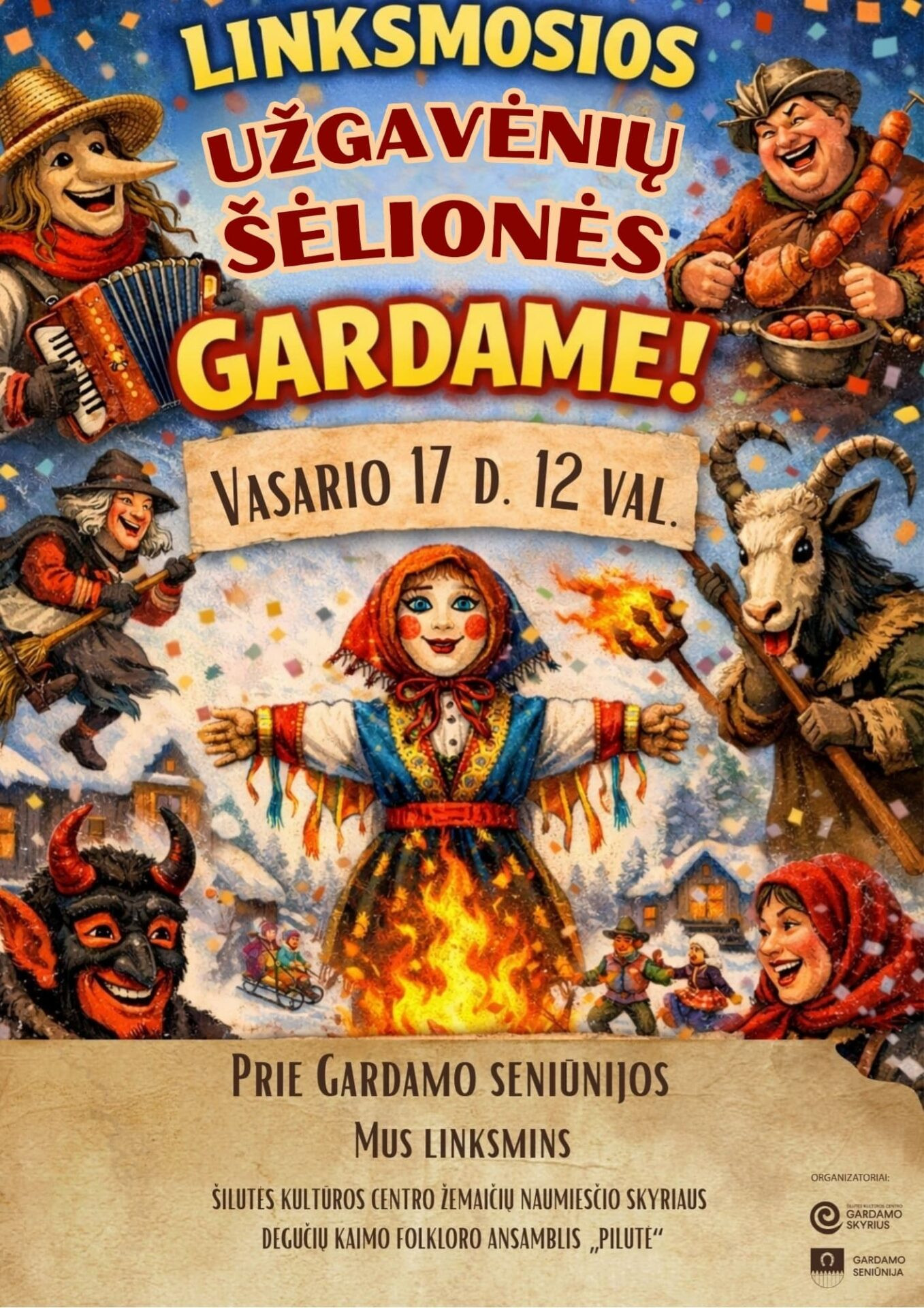 Užgavėnių renginys Gardame – šventės plakatas su data ir programa