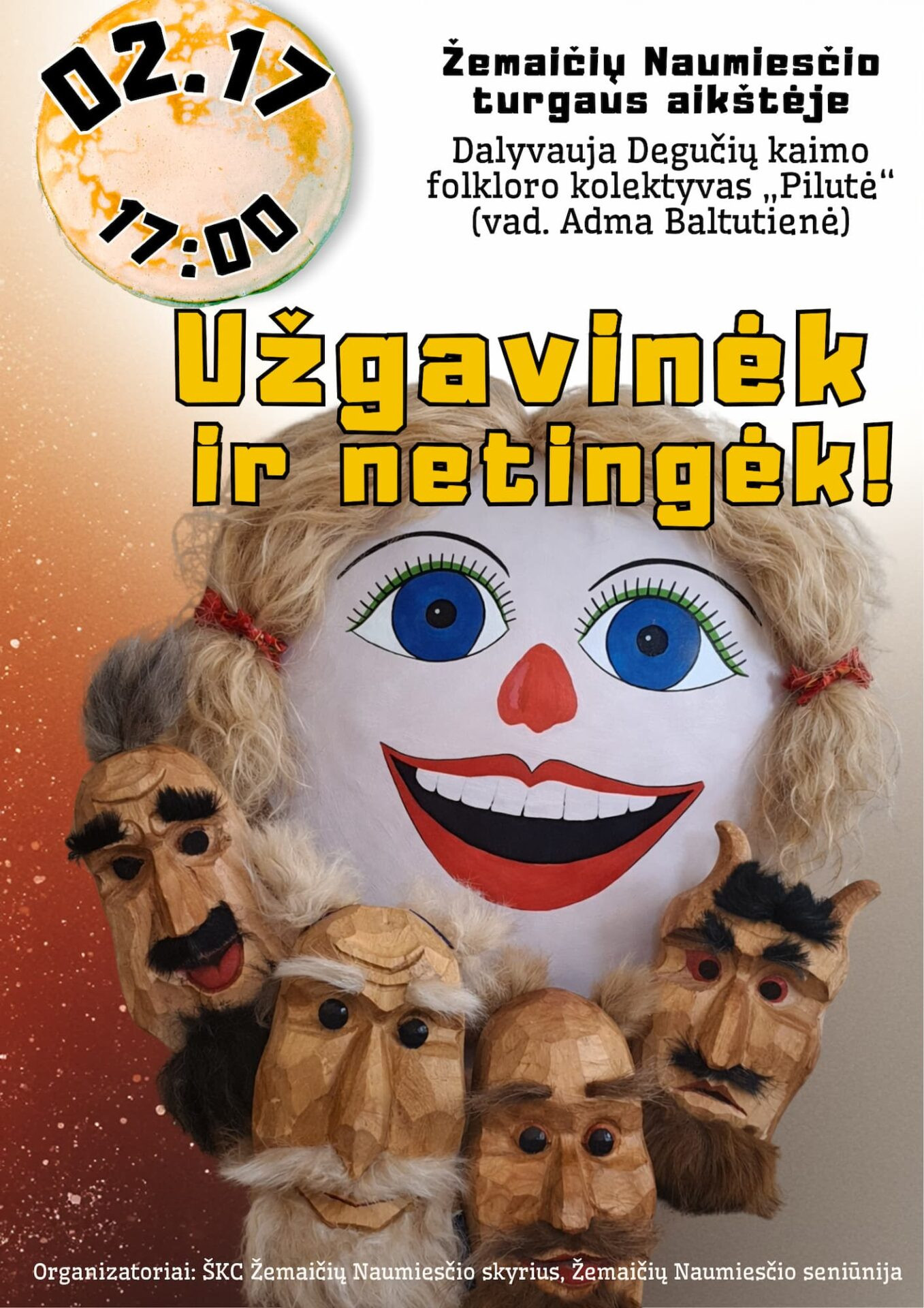 Užgavėnių renginys Žemaičių Naumiestyje – šventės plakatas su data ir programa