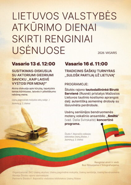 Lietuvos valstybės atkūrimo dienos renginio Usėnuose plakatas.
