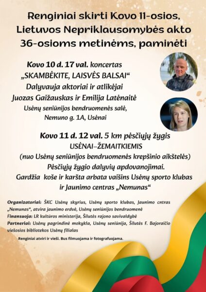 Kovo 11-osios renginių Usėnuose plakatas