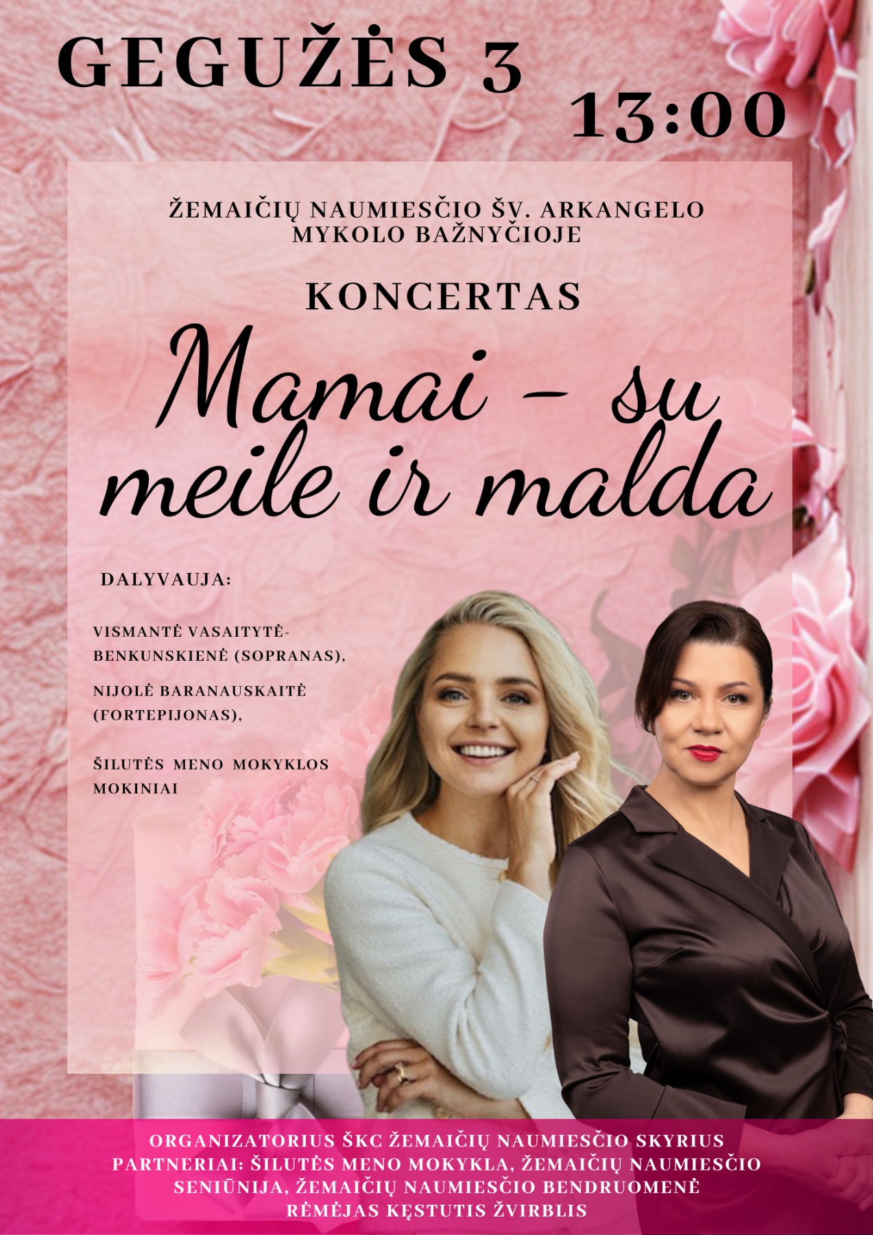 Informacinis plakatas apie koncertą „Mamai – su meile ir malda“ Žemaičių Naumiestyje