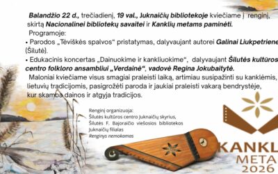 Renginio plakatas: paroda ir koncertas Juknaičių bibliotekoje