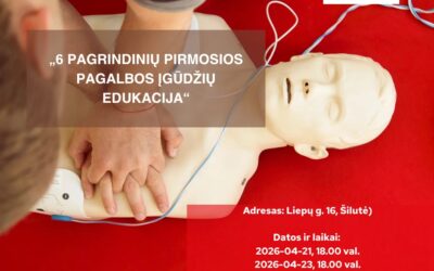 Informacinis plakatas apie pirmosios pagalbos įgūdžių mokymus Šilutėje
