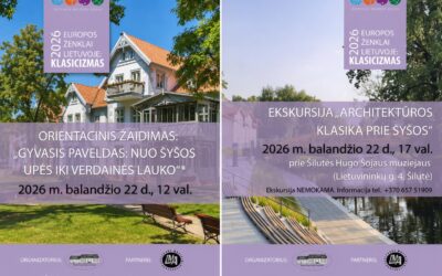 Plakatai: orientacinis žaidimas ir ekskursija „Europos ženklai Lietuvoje: Klasicizmas"