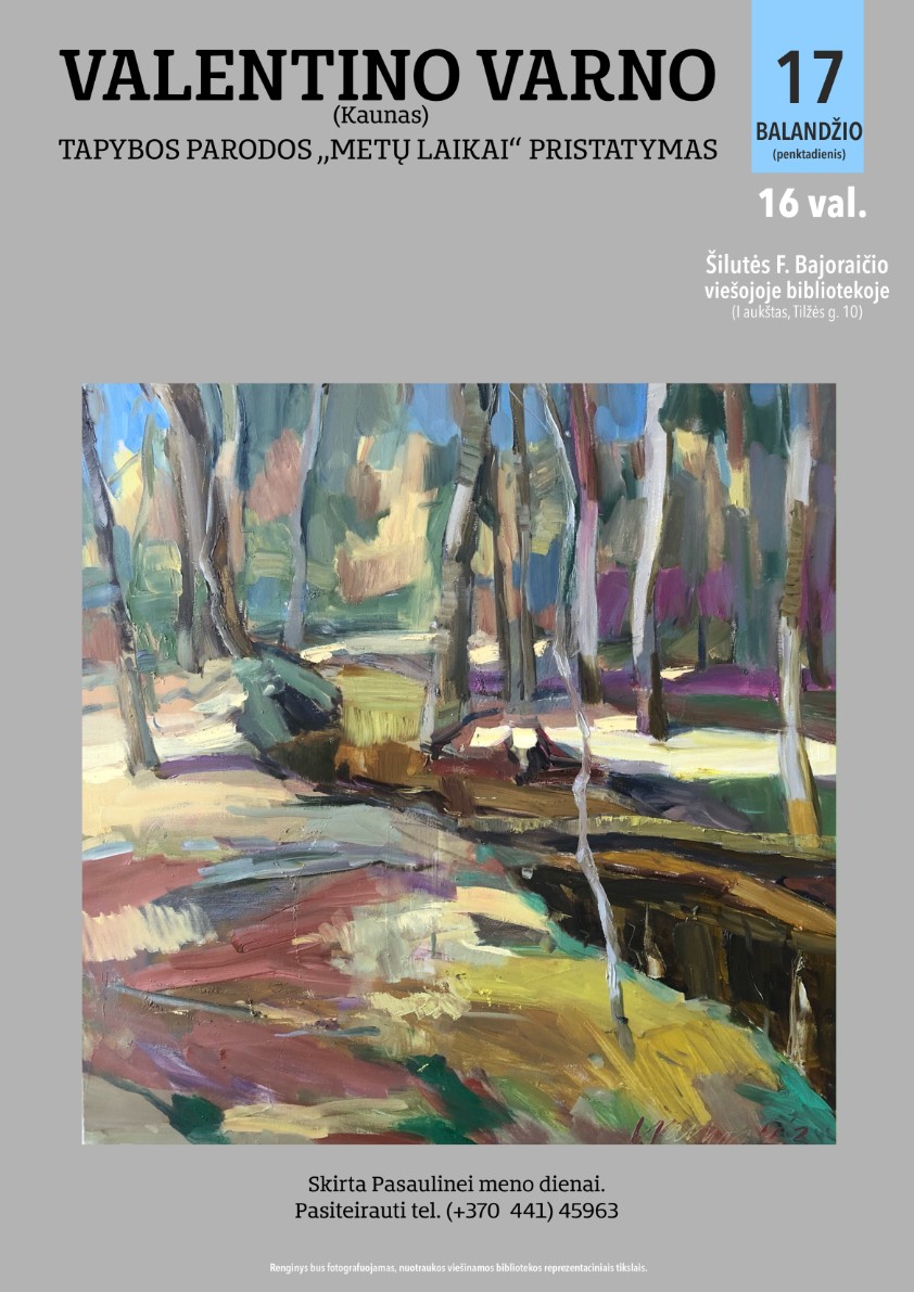 Valentino Varno tapybos parodos „Metų laikai" pristatymo plakatas.