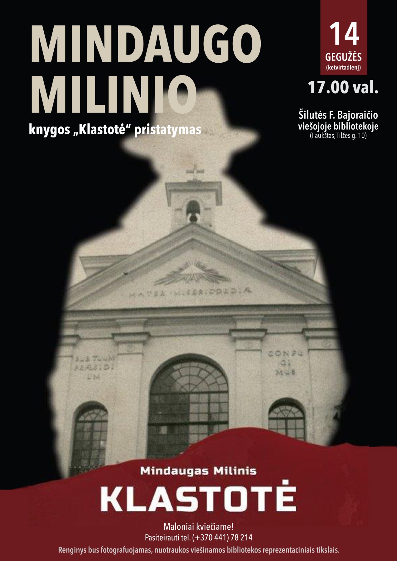 Mindaugo Milinio knygos „Klastotė“ pristatymo plakatas