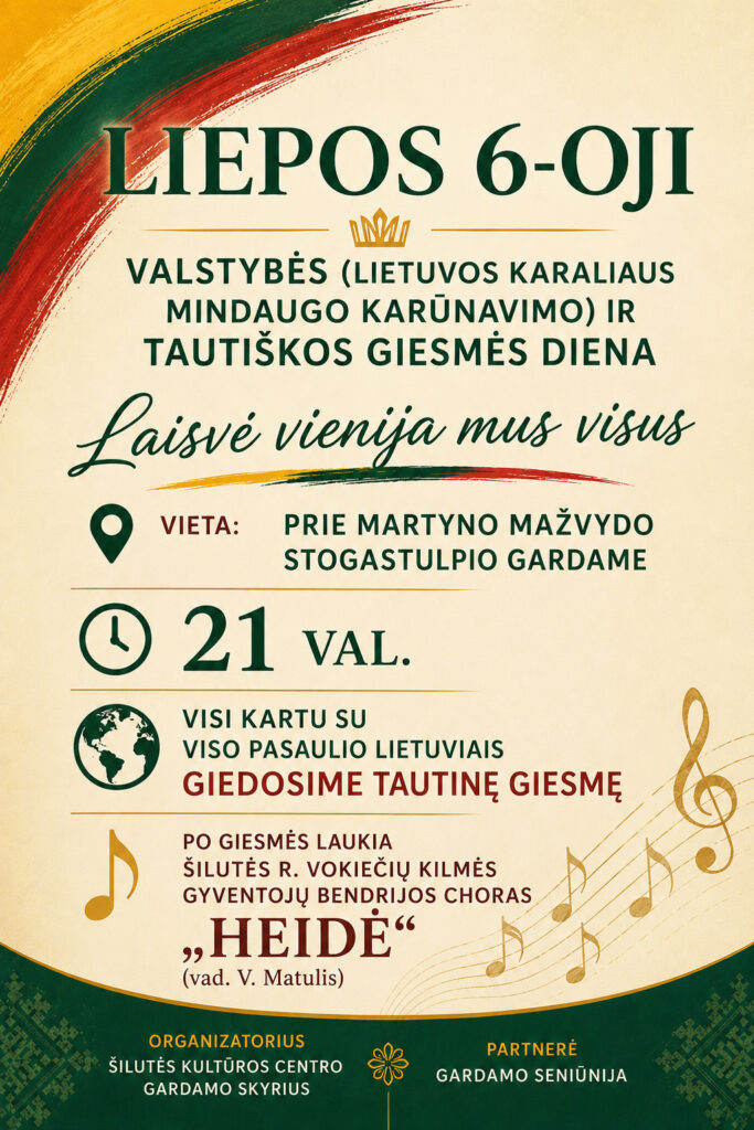 Valstybės ir Tautiškos giesmės dienos Gardame plakatas