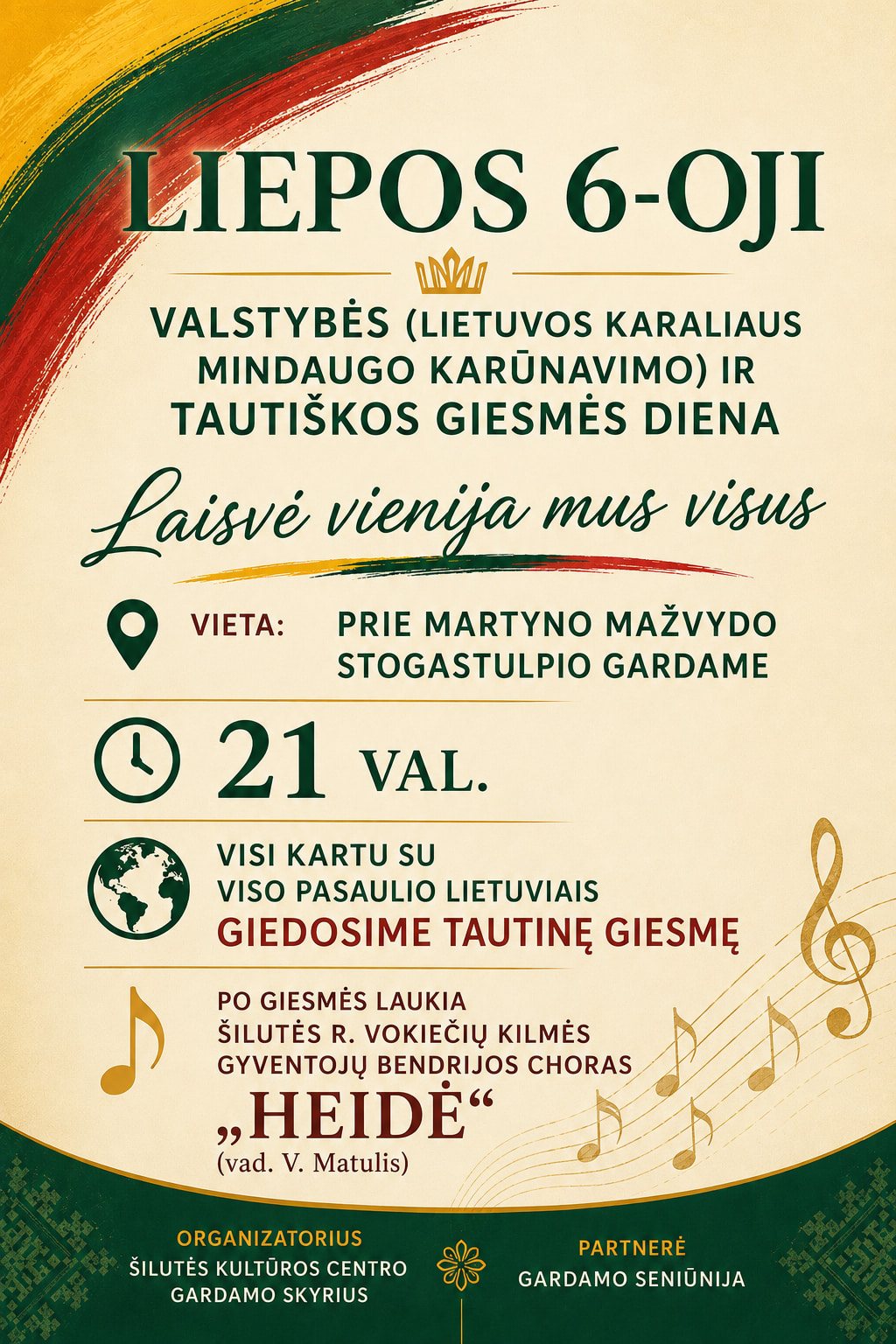Valstybės ir Tautiškos giesmės dienos Gardame plakatas