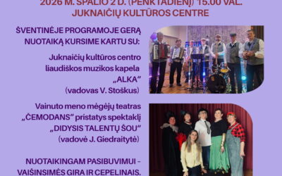 Kvietimo senjorams į šventinį renginį Juknaičiuose plakatas