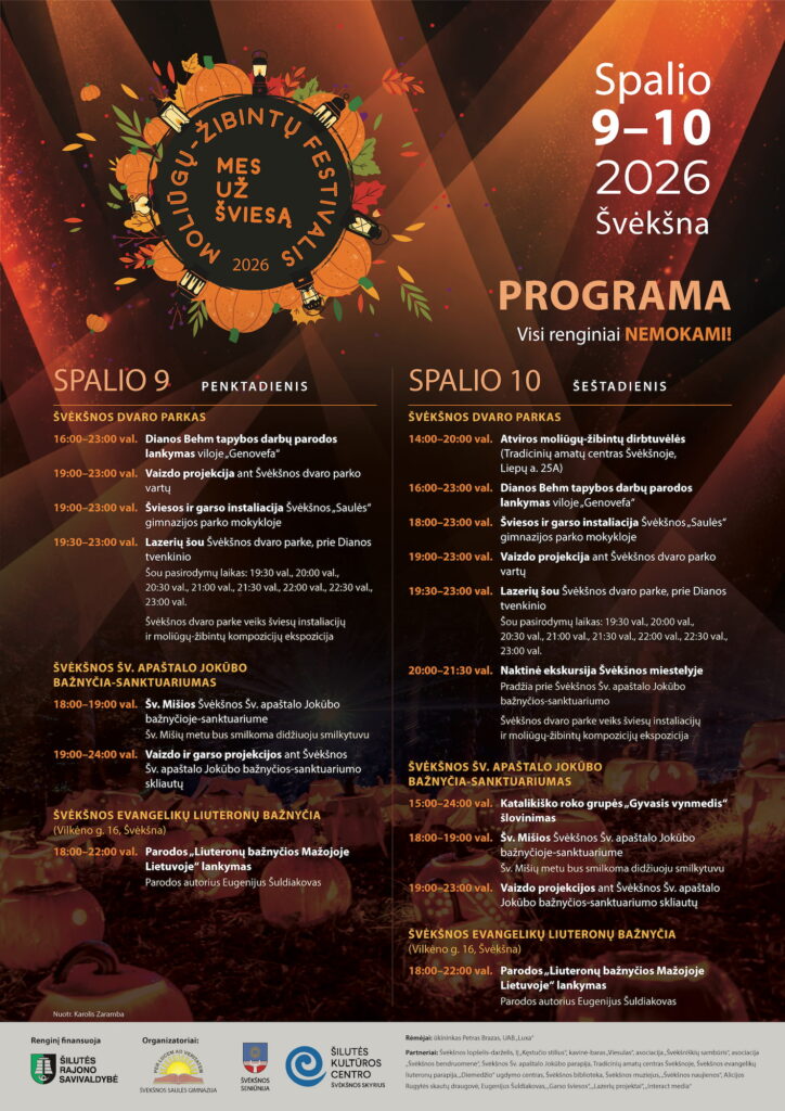 Moliūgų-žibintų festivalio „Mes už šviesą 2026“ Švėkšnoje plakatas