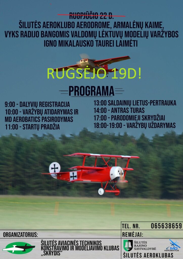 Radijo bangomis valdomų lėktuvų modelių varžybų plakatas